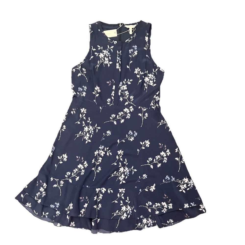 Rebecca‎ Taylor Skater Midi Dress 100% Silk Navy Snap Front NWT Floral Print